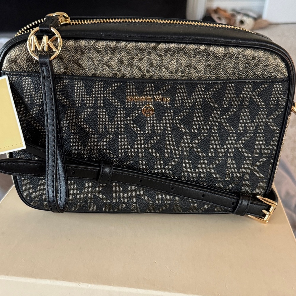 Michael Kors Black and Tan Crossbody Bag